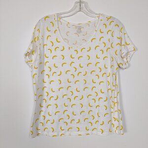 Lord & Taylor Women's Banana Print 100% Cotton Lightweight T-shirt Size 1X Beach